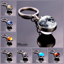 Load image into Gallery viewer, Moon Keychain Solar System Planet Keyrings Galaxy Nebula Space Universe Earth Sun Mars Jupiter Saturn Double Side Glass Ball