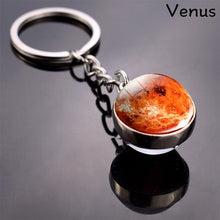 Load image into Gallery viewer, Moon Keychain Solar System Planet Keyrings Galaxy Nebula Space Universe Earth Sun Mars Jupiter Saturn Double Side Glass Ball